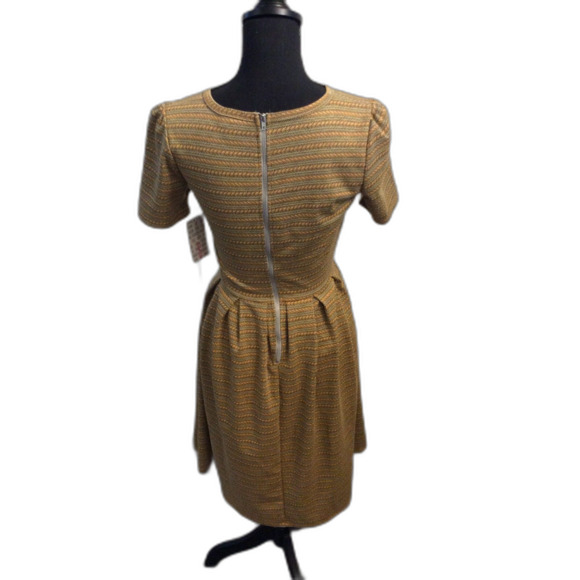 New NWT LuLaRoe Amelia Small S Dress Gold Yellow Brown Patterns - Picture 4 of 7